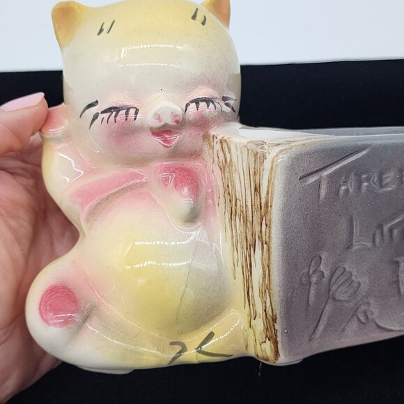 Shawnee Three Little Pigs Ceramic Planter Kitschy Vintage Closed Eyes - Picture 9 of 9